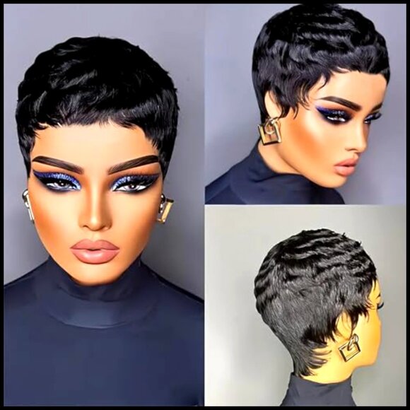 Short Bob Wig Human Hair Pixie Cut Glueless Lace Front Machine Made main image 5